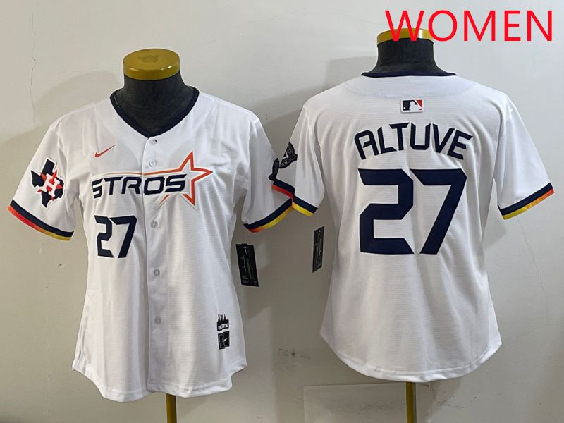Women Houston Astros 27 Altuve White three generations Joint Name Nike 2025 MLB Jersey style 7